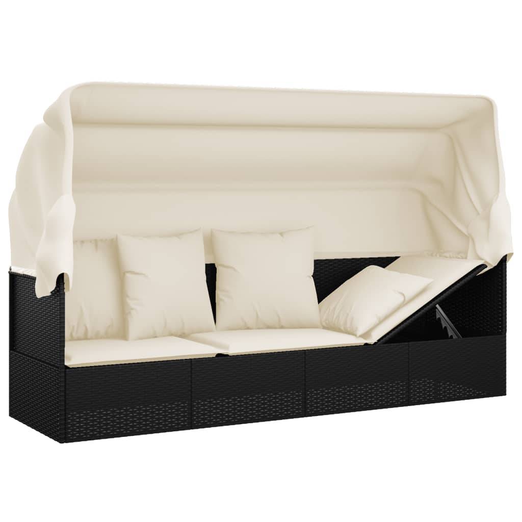 Lit de salon d'extérieur | Transat | Bain de soleil toit et coussins Noir Résine tressée - Image 8