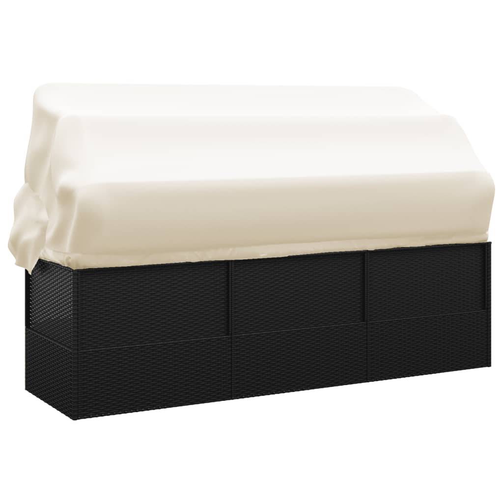 Lit de salon d'extérieur | Transat | Bain de soleil toit et coussins Noir Résine tressée - Image 5