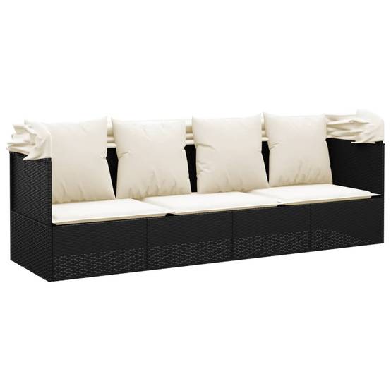 Lit de salon d'extérieur | Transat | Bain de soleil toit et coussins Noir Résine tressée - Image 6