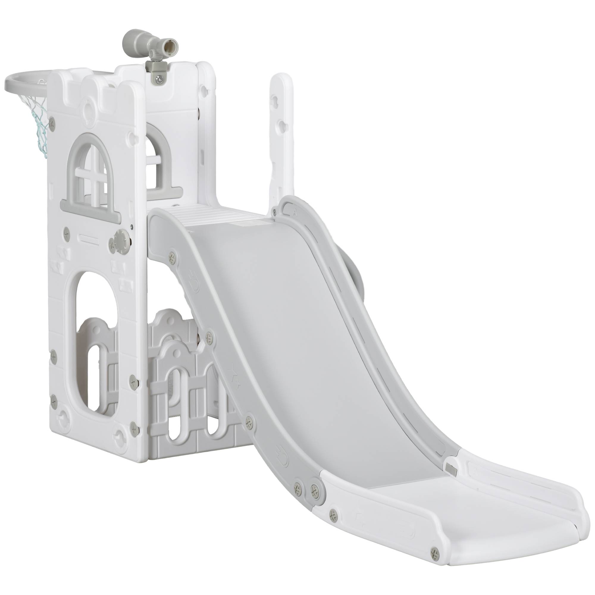 Toboggan pour enfants, 5 en 1, avec panier de basket et structure d'escalade télescopique, gris, 70 x 177 x 92 cm - Image 2