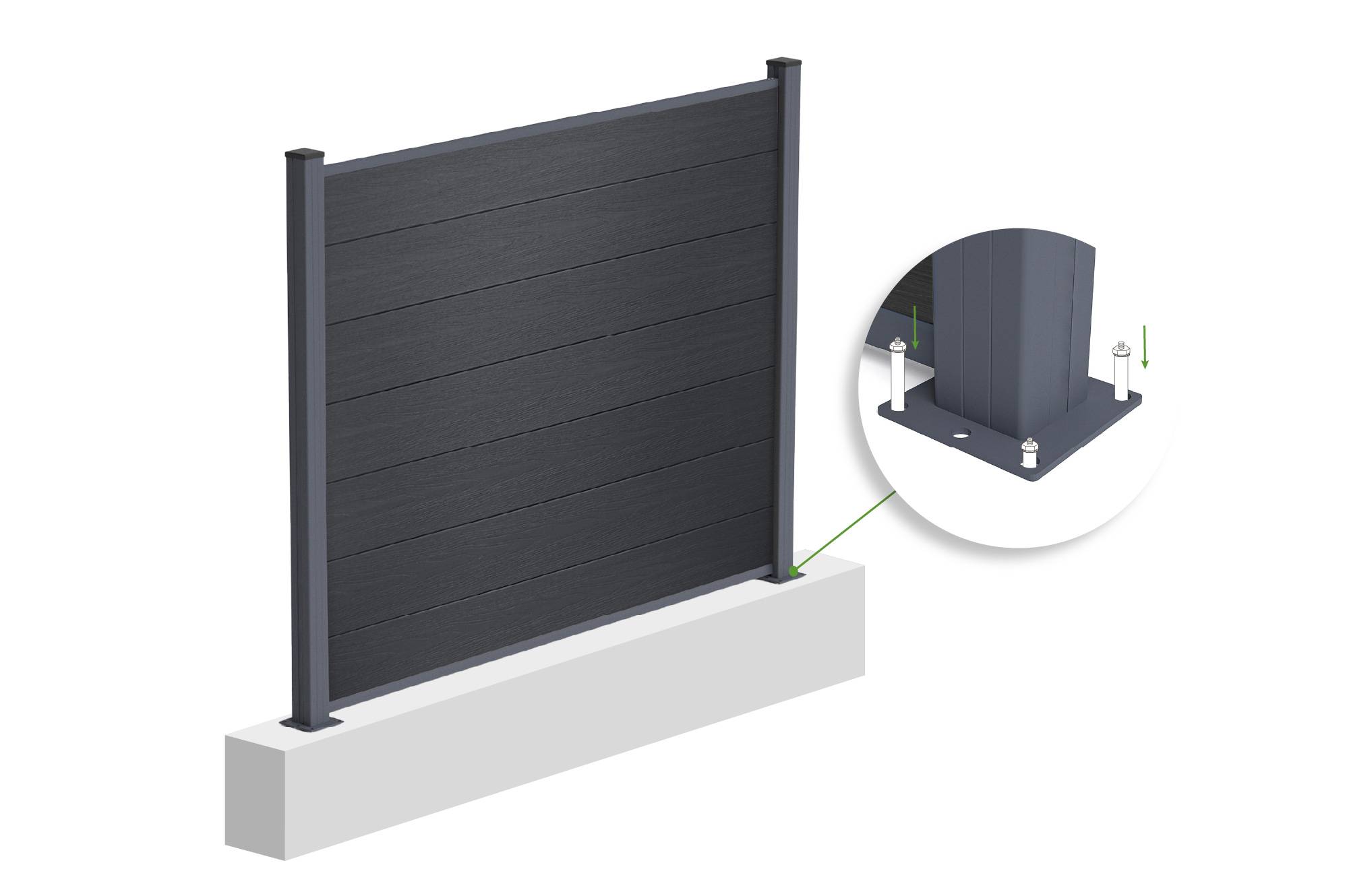Casanoov Clôture composite Stockhorn 4 m H.150  cm sur plaque grise - Image 7