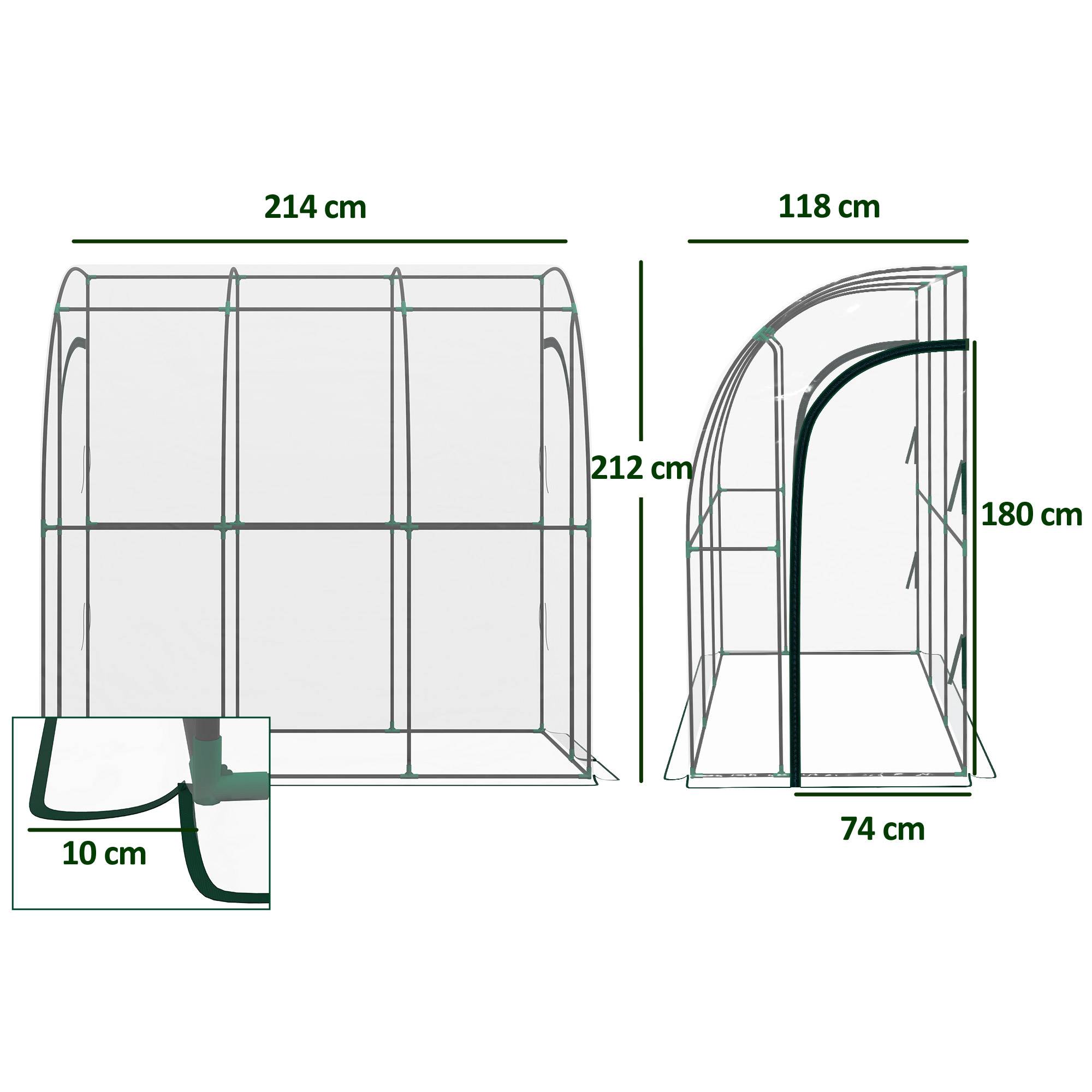 Sans Marque - Serre de jardin adossée, serre de balcon, bâche renforcée PVC, 2 portes enroulables, 214 x 118 x 212 cm, transparent - Image 5