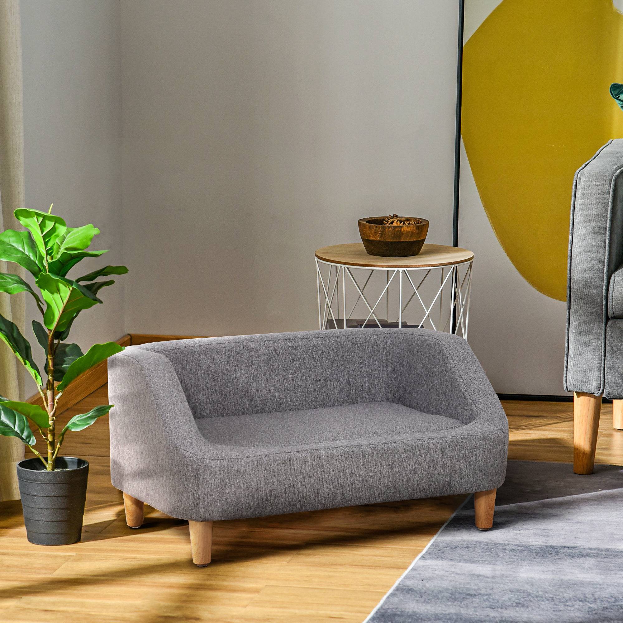 Canapé pour chien lit pour chien animal domestique style scandinave pieds en bois revêtement tissu déhoussable 75 x 55 x 39 cm - gris - Image 4