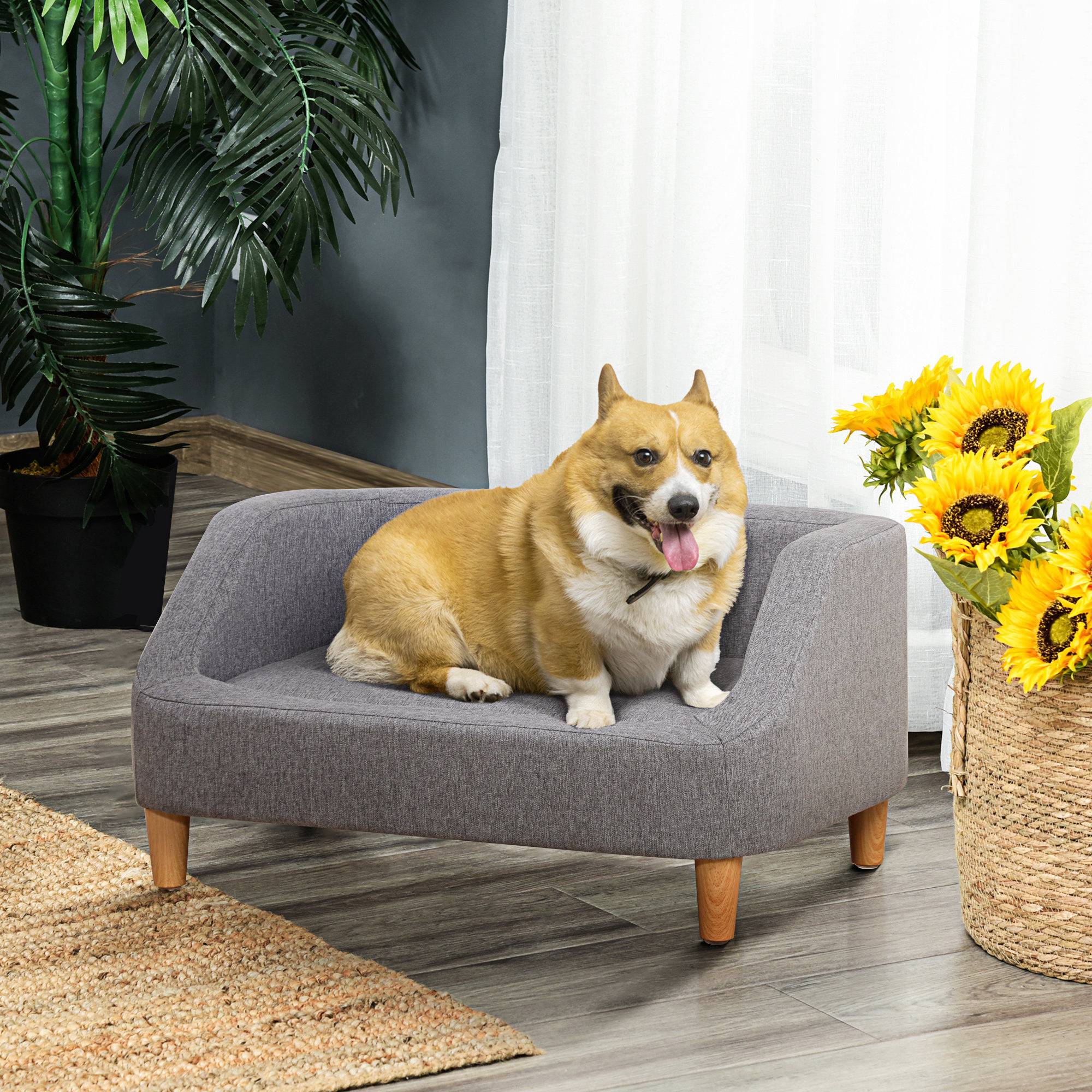 Canapé pour chien lit pour chien animal domestique style scandinave pieds en bois revêtement tissu déhoussable 75 x 55 x 39 cm - gris - Image 3