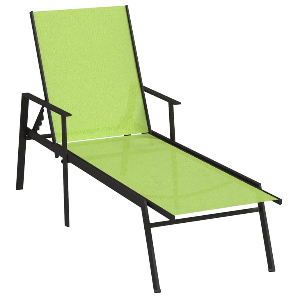 Helloshop26 - Transat chaise longue bain de soleil lit de jardin terrasse meuble d'extérieur acier et tissu textilène vert - Image 1