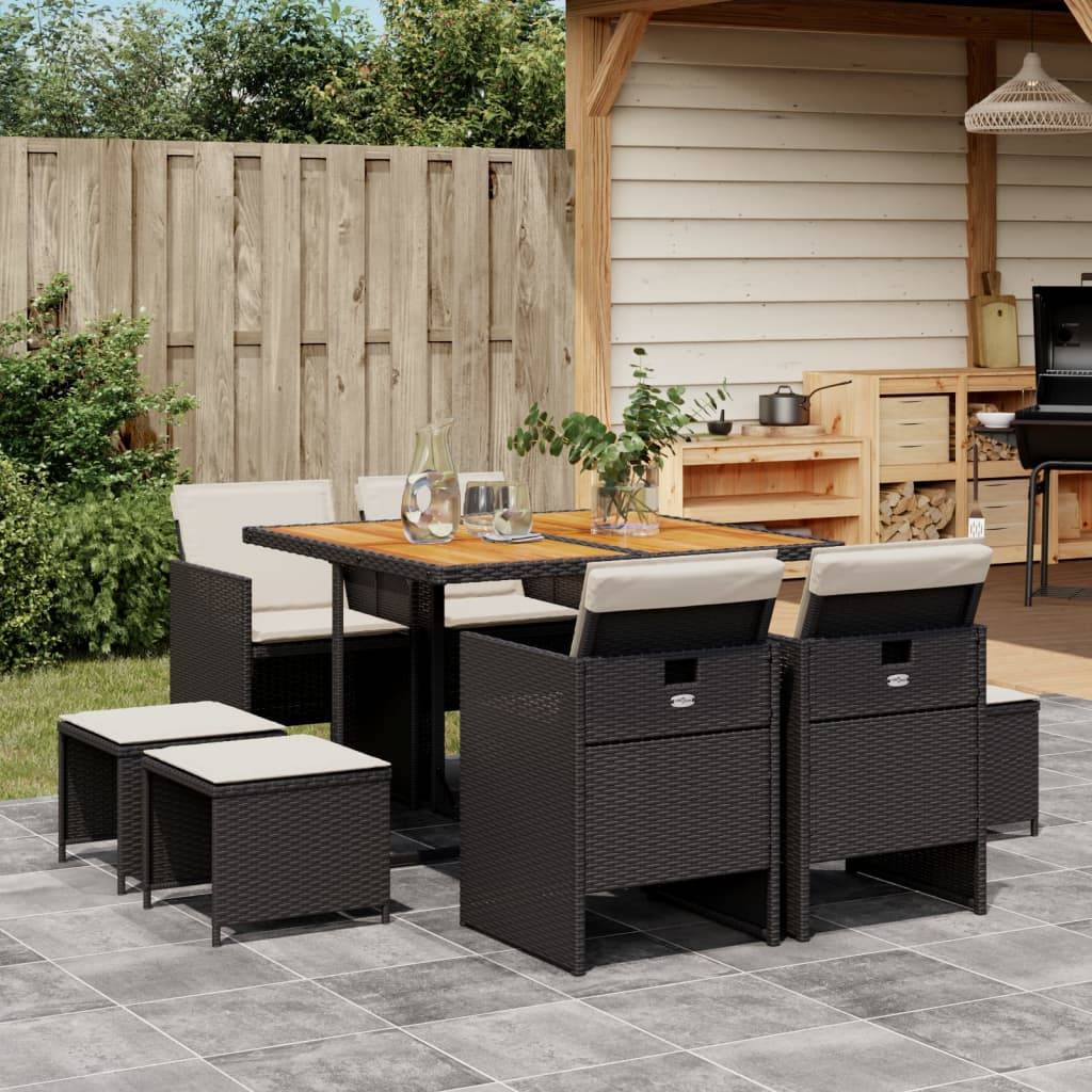 Ensemble Table et Chaises de Jardin 8 Places, Salon Repas Encastrable Résine Tressée et Bois d'Acacia – ComfortXL Outdoor Living - Image 1