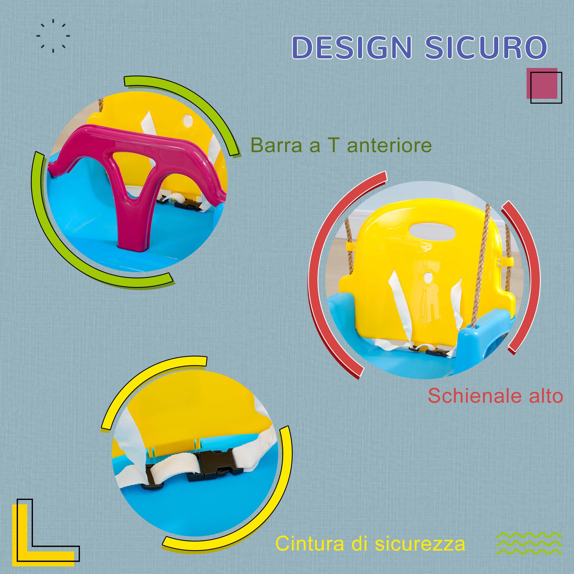 Balançoire bébé 3 en 1 pour intérieur et extérieur, corde réglable et ceinture de sécurité, 9-36 mois, bleue - Image 8