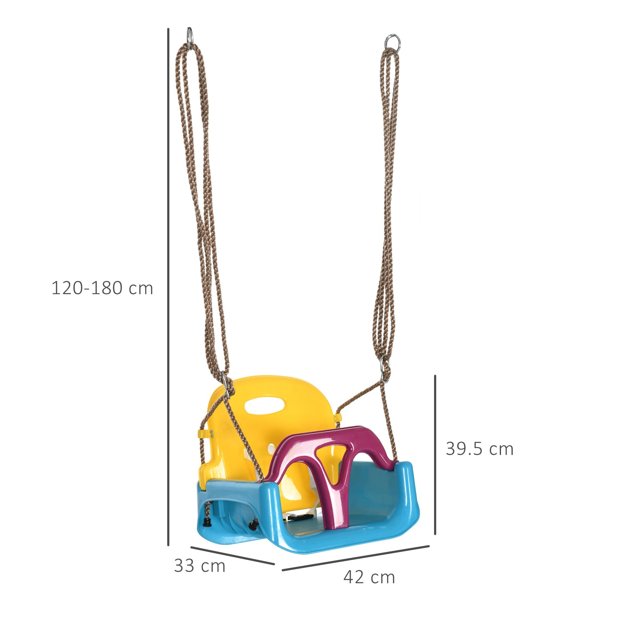 Balançoire bébé 3 en 1 pour intérieur et extérieur, corde réglable et ceinture de sécurité, 9-36 mois, bleue - Image 5