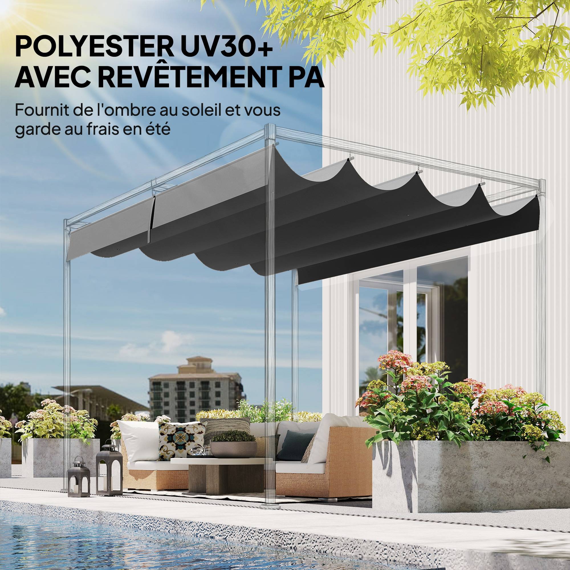 ComfortXL - Toile de rechange pour pergola en polyester gris foncé 392 x 350 cm pour structure 4 x 3 m avec protection UV30+ - Image 5