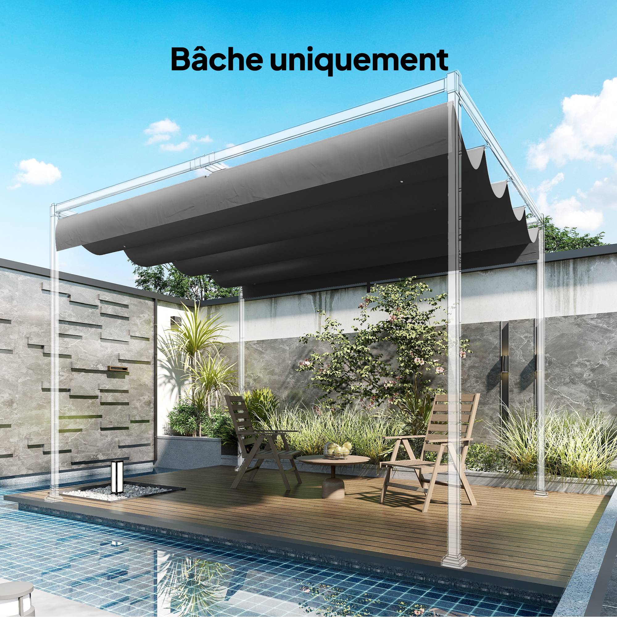 ComfortXL - Toile de rechange pour pergola en polyester gris foncé 392 x 350 cm pour structure 4 x 3 m avec protection UV30+ - Image 9