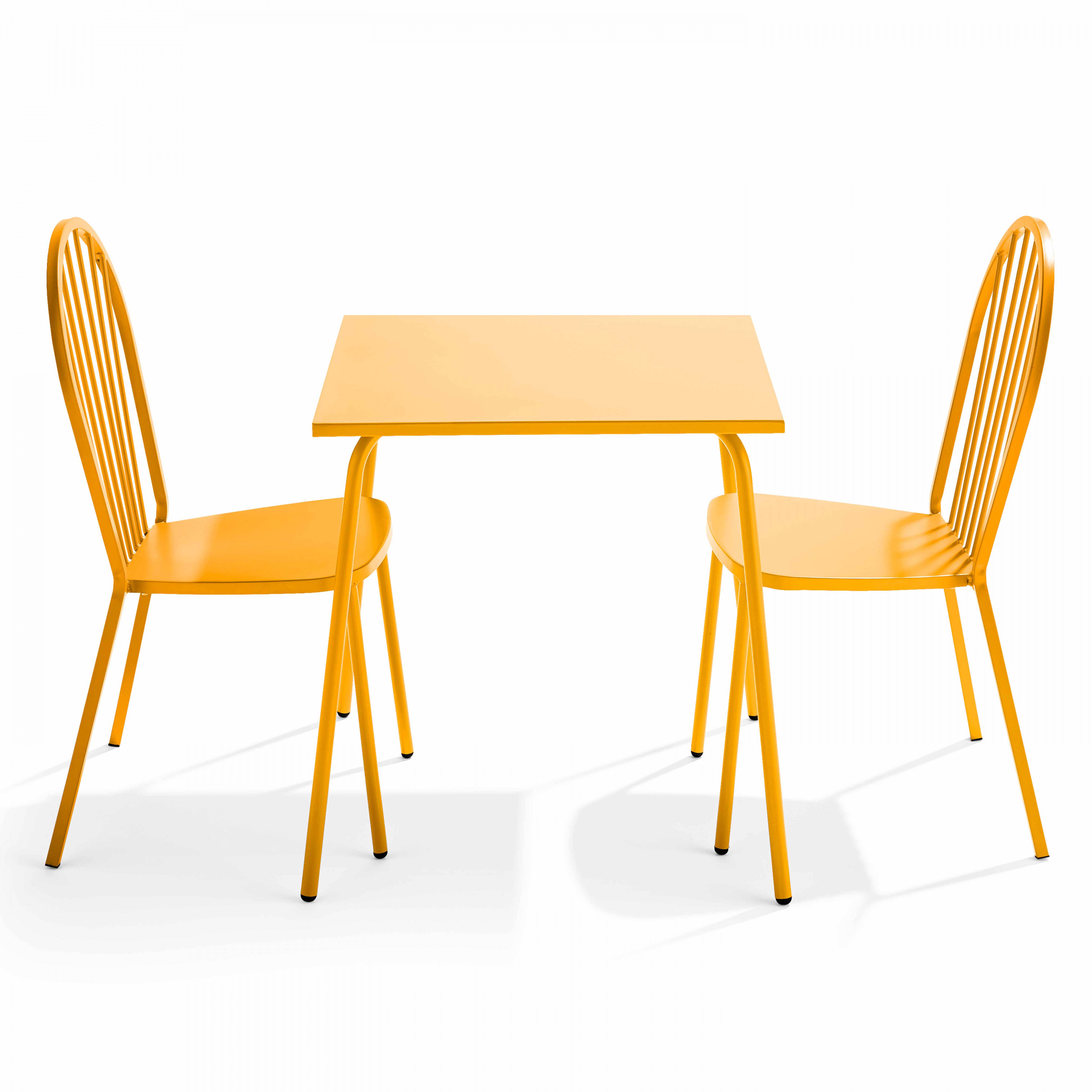 Oviala - Ensemble table de jardin bistrot et 2 chaises en acier jaune Palavas - Oviala - Image 1