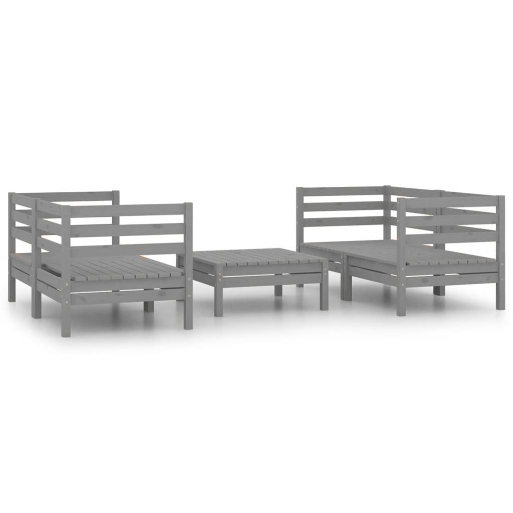 Helloshop26 - Salon de jardin meuble d'extérieur ensemble de mobilier 5 pièces gris bois de pin massif - Image 1