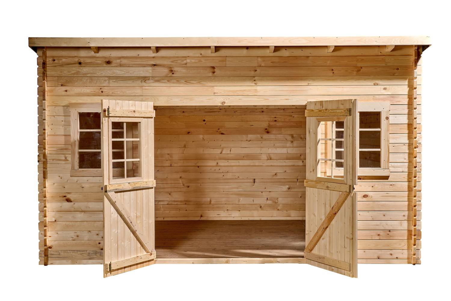 Habrita - Abri Madriers bois massif toit mono pente multidirectionnel  / 28 mm / surface extérieure : 17,33 m2 - Image 1
