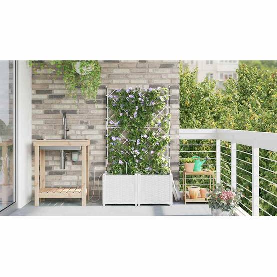 Cache-pot de jardin 2 pcs | Bac à fleurs Blanc Acier - Image 4