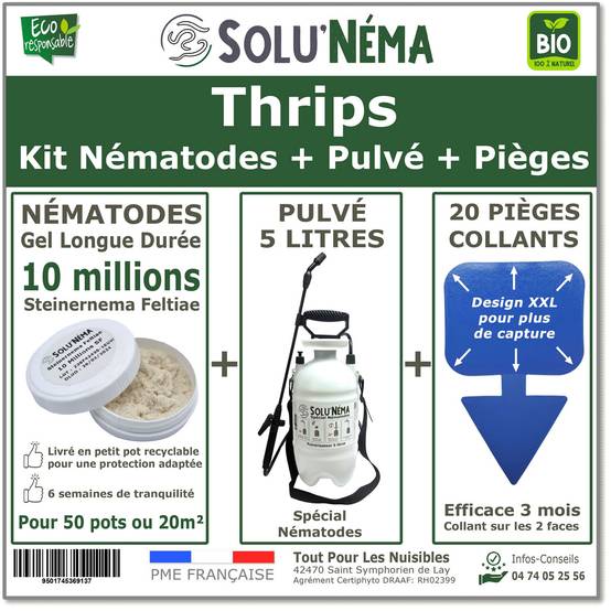 Solunéma - Kit Complet Anti Thrips - 10 Millions Nématodes SF + Pulvérisateur 5L + 20 Pièges Bleus Collants XXL - Image 1