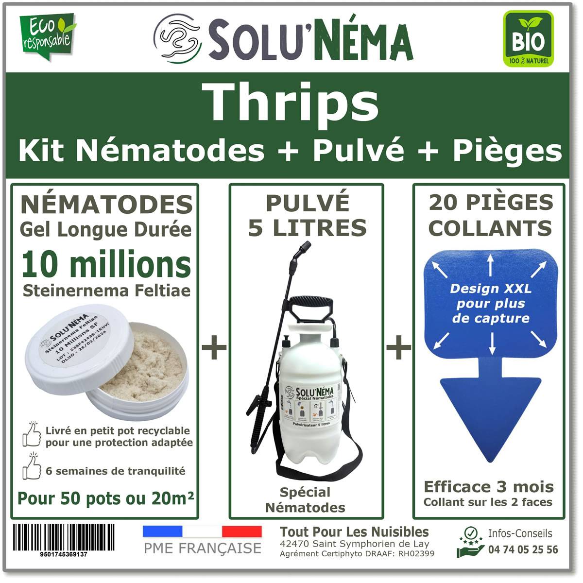 Solunéma - Kit Complet Anti Thrips - 10 Millions Nématodes SF  + Pulvérisateur 5L + 20 Pièges Bleus Collants XXL - Image 1