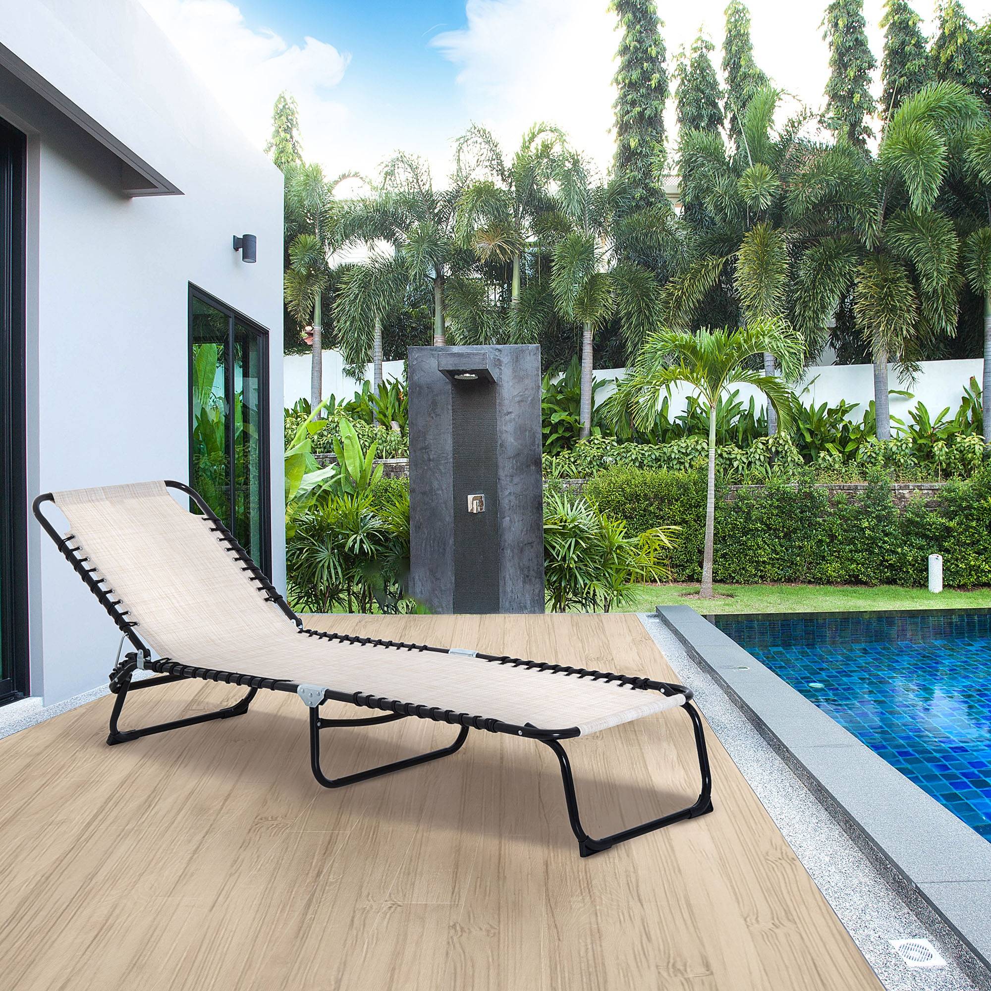 Transat terrasse pliable 4 positions robuste charge 120kg usage extérieur crème - Image 2