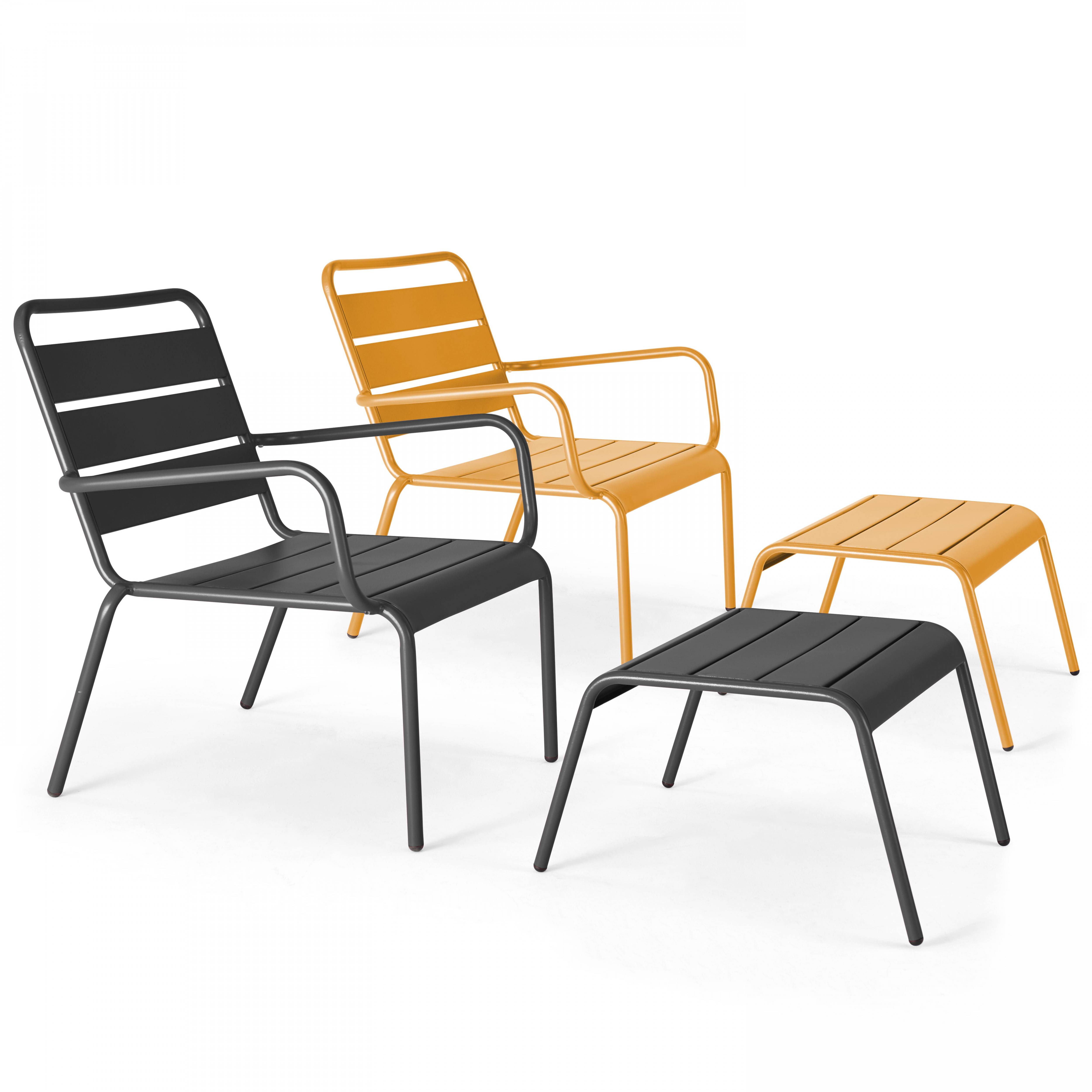 Oviala - Lot 2 fauteuils relax avec repose-pieds métal gris et jaune Palavas - Oviala - Image 1