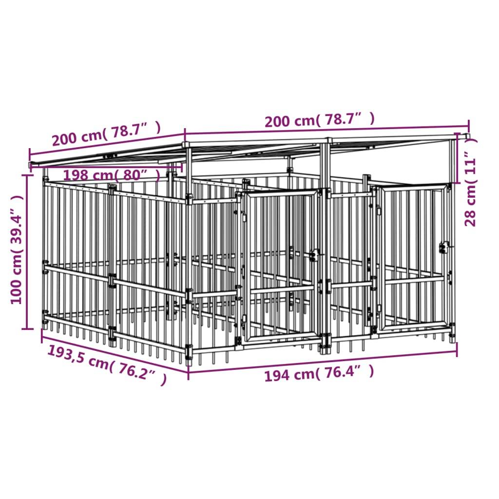 Vidaxl - Chenil d'extérieur avec toit pour chiens Acier 3,75 m² vidaXL 3124589 - Image 3