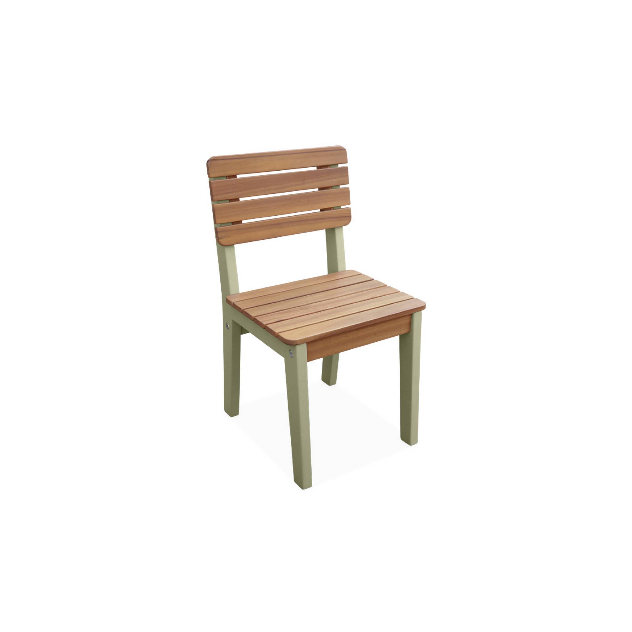 Lot de 2 chaises en bois d'acacia pour enfant. salon de jardin enfant vert de gris. intérieur / extérieur  | sweeek - Image 6
