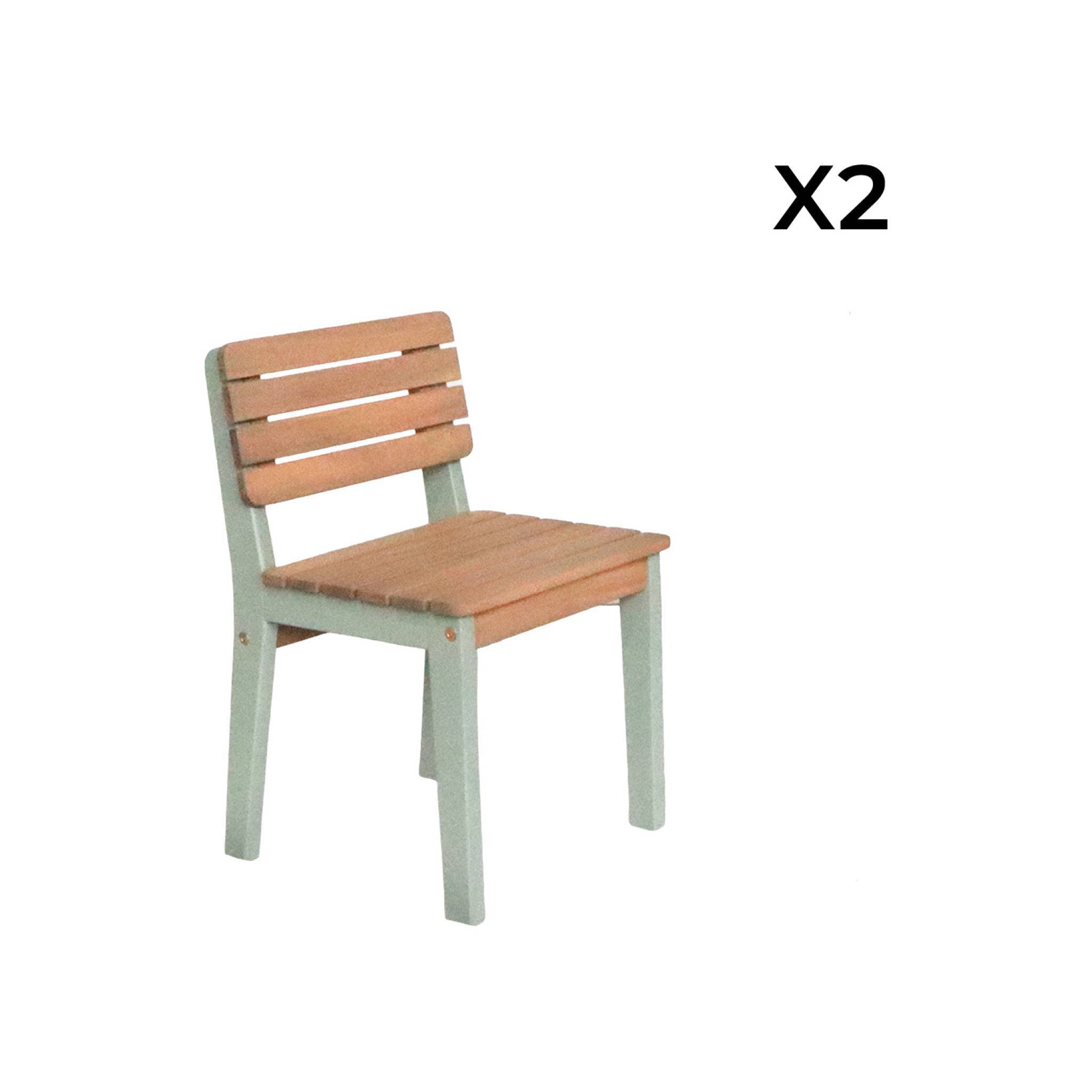 Lot de 2 chaises en bois d'acacia pour enfant. salon de jardin enfant vert de gris. intérieur / extérieur  | sweeek - Image 3