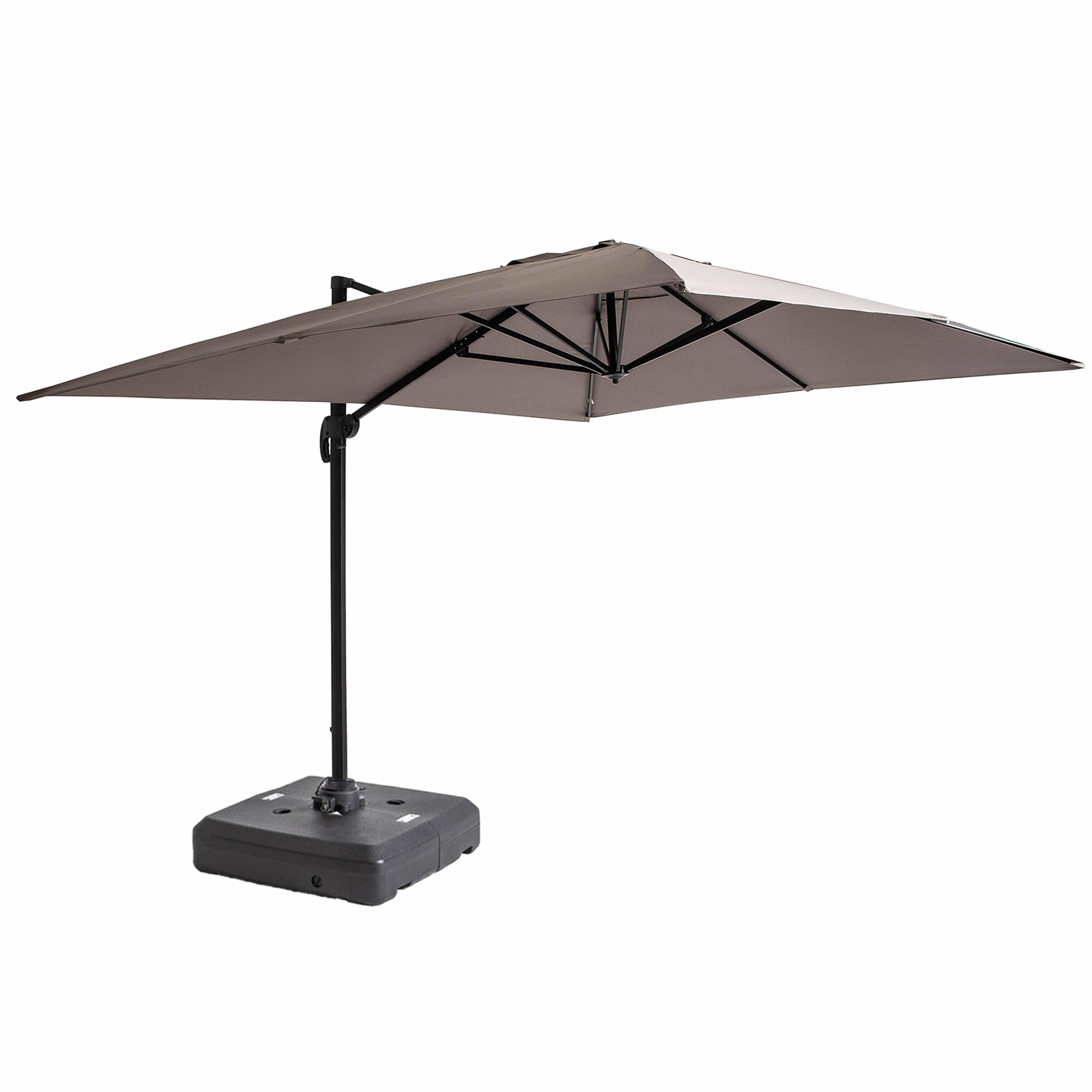 Oviala - Parasol déporté 4x3 m 360° inclinable + à lester sur roues taupe Caserta - Oviala - Image 1