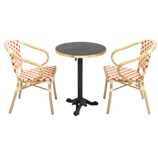 Oviala - Ensemble table de terrasse marbre noir et 2 chaises rouge Montmartre - Oviala - Image 1