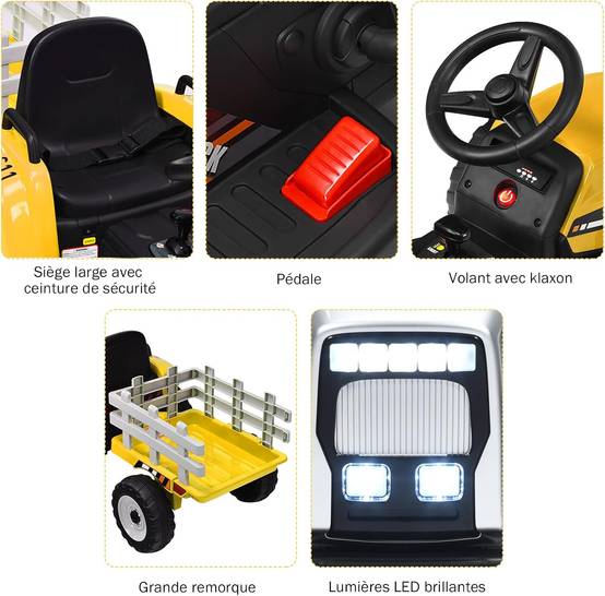 Costway - Tracteur Electrique Enfants 12 V avec Remorque Télécommande 2,4G - 3 Vitesses pour Enfants - Image 2