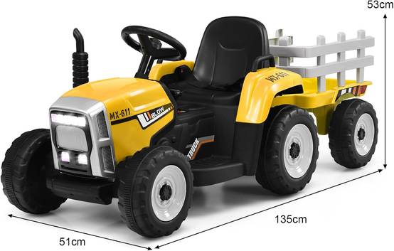 Costway - Tracteur Electrique Enfants 12 V avec Remorque Télécommande 2,4G - 3 Vitesses pour Enfants - Image 4