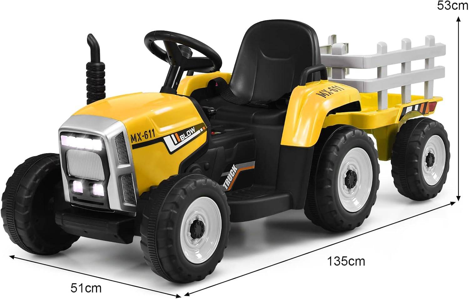 Costway - Tracteur Electrique Enfants 12 V avec Remorque Télécommande 2,4G - 3 Vitesses pour Enfants - Image 4