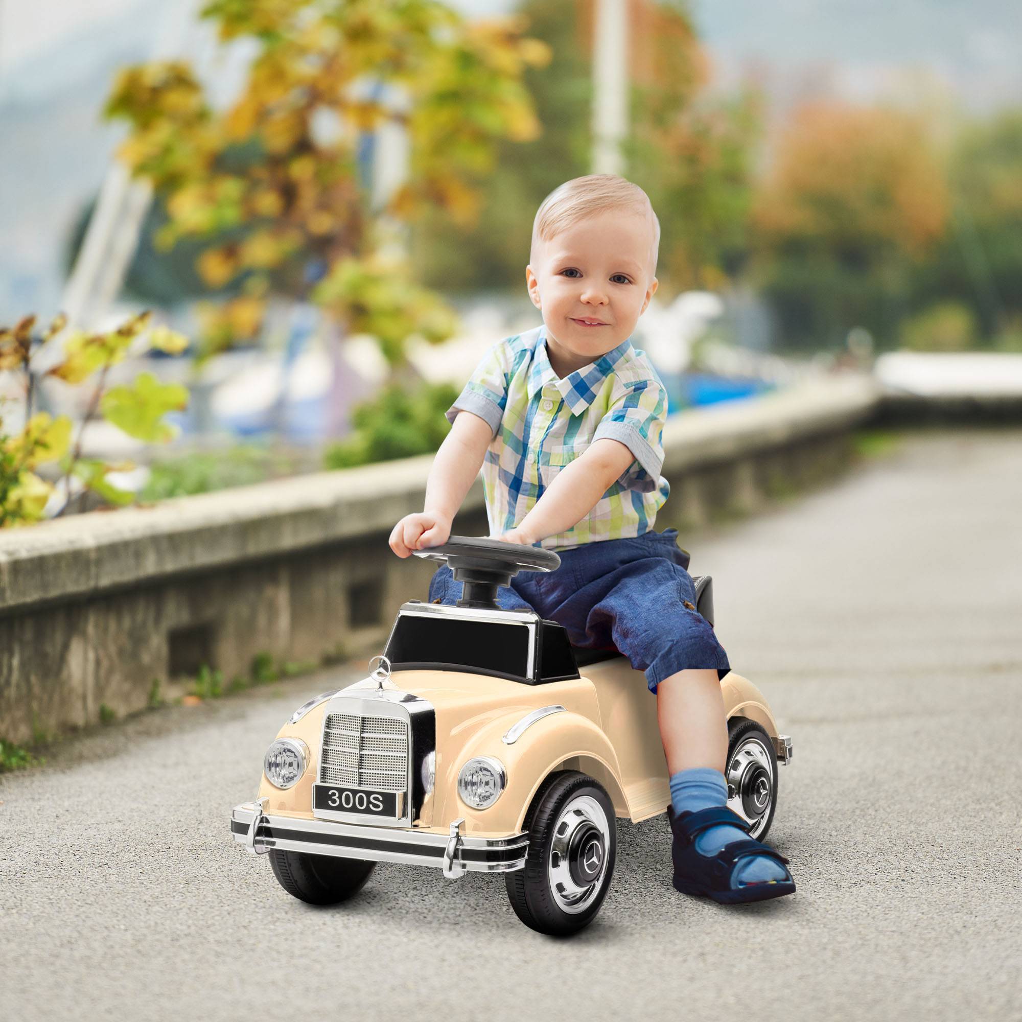 Sans Marque - Voiture électrique enfants 18 mois-4 ans klaxon musique USB licence Mercedes-Benz beige - Image 3