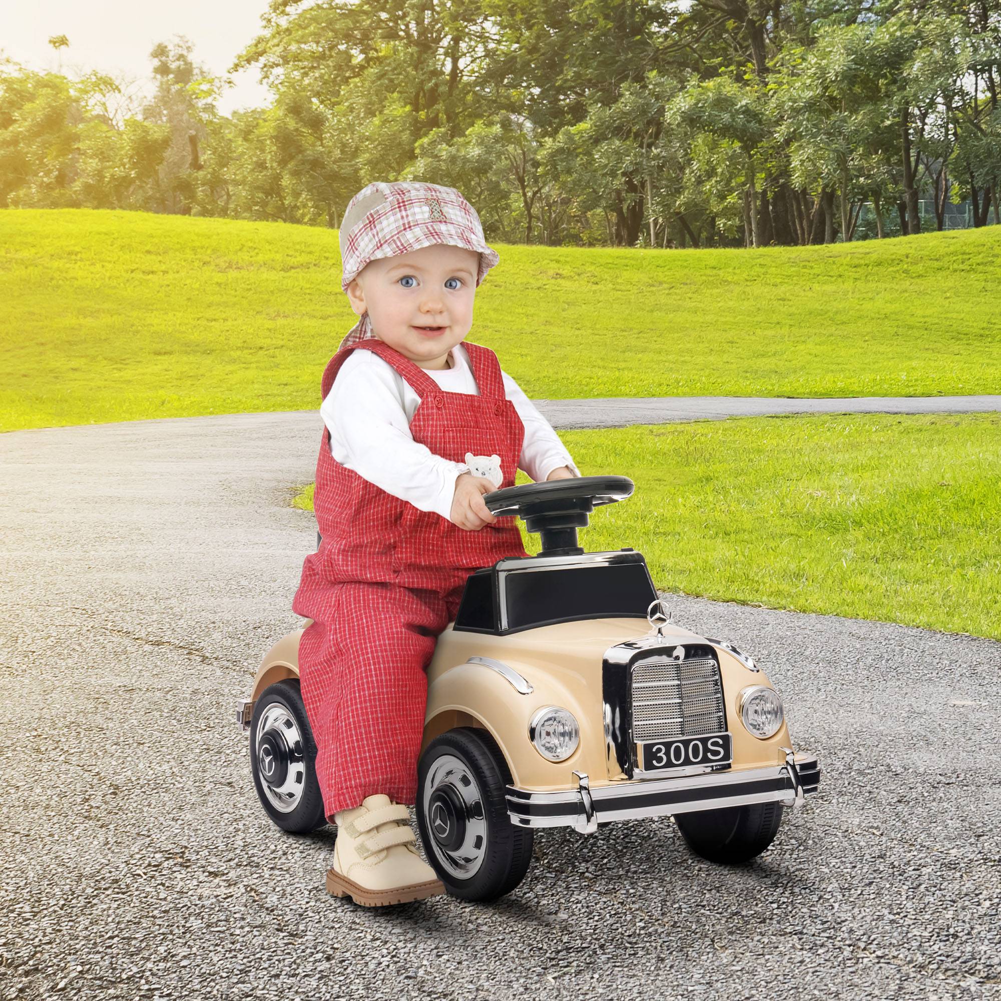 Sans Marque - Voiture électrique enfants 18 mois-4 ans klaxon musique USB licence Mercedes-Benz beige - Image 4