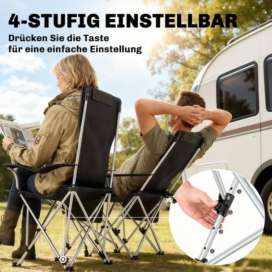 Lot de 2 chaises de camping pliantes métal Oxford avec repose-pieds porte-gobelet orange - ComfortXL Outdoor Living - Image 6