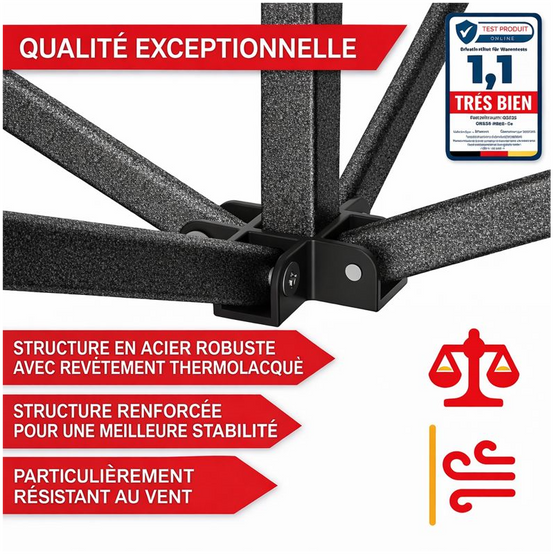 Pavillon 3x3m Tonnelle de jardin pliable Blanc avec fenêtres Sac de rangement inclus - Image 4