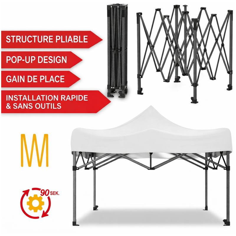 Pavillon 3x3m Tonnelle de jardin pliable Blanc avec fenêtres Sac de rangement inclus - Image 3