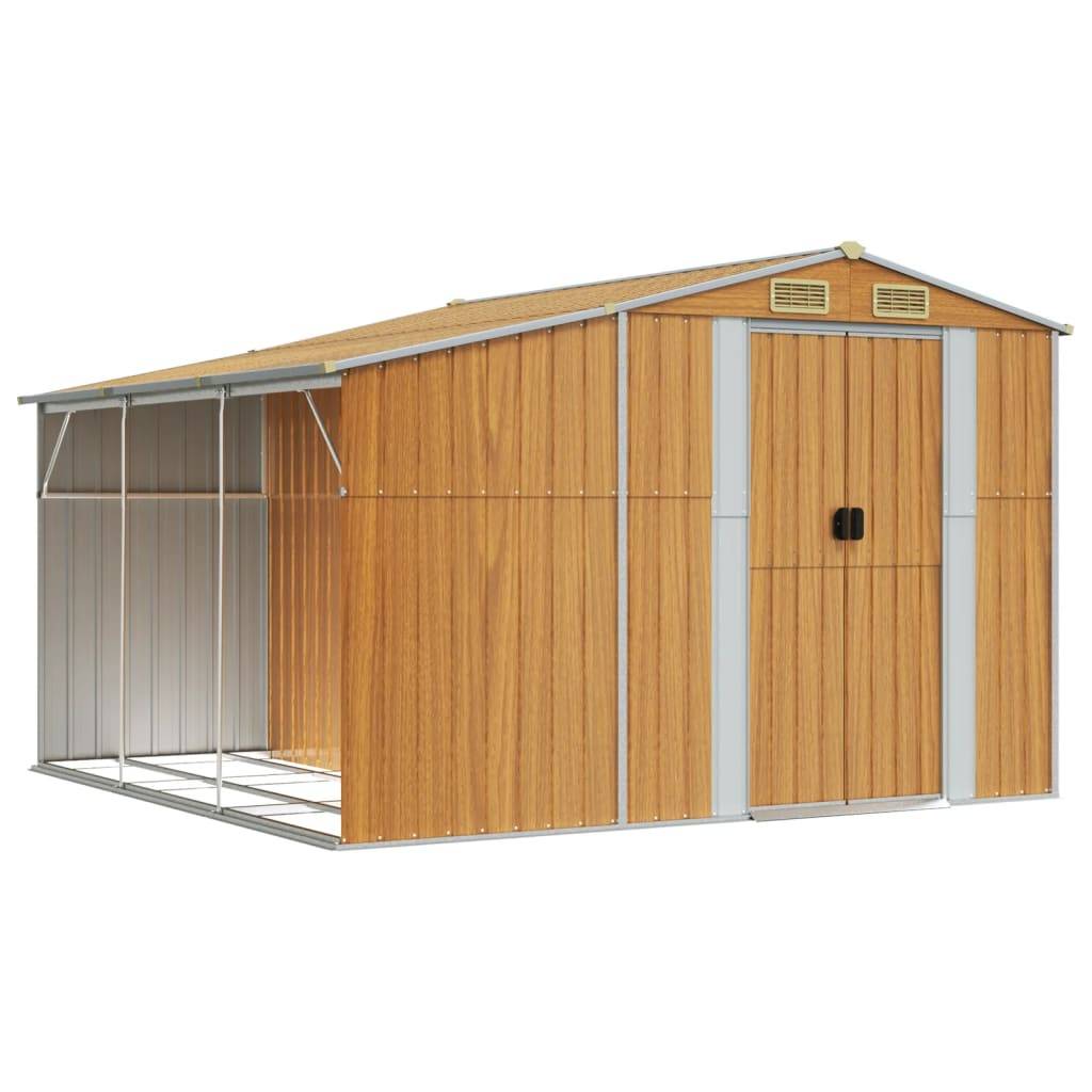 Helloshop26 - Abri de jardin cabane cabanon maison de stockage remise extérieur hangar outils robuste clair 277 x 279 x 179 cm acier galvanisé marron - Image 1