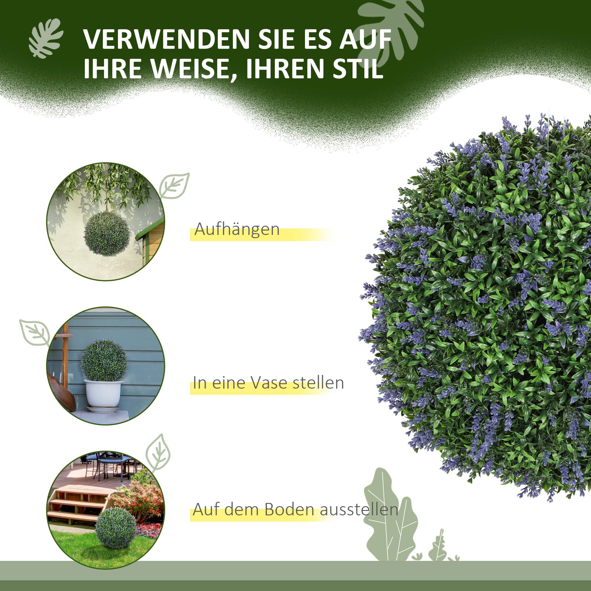 Sans Marque - Lot 2 plantes artificielles sphériques, résistantes UV, int./ext., 42 cm, vert+violet - Image 8