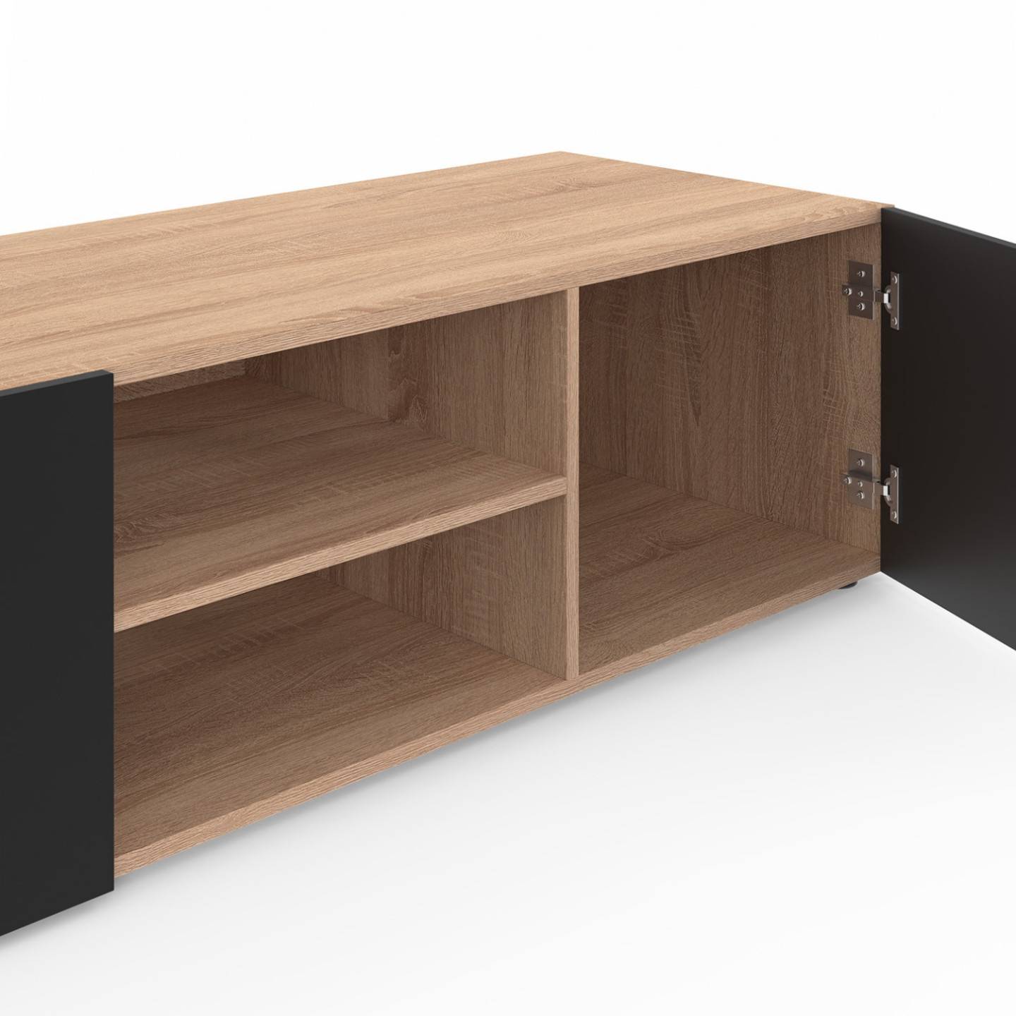 Meuble TV 113 cm ELI bois façon hêtre portes noires - Image 6