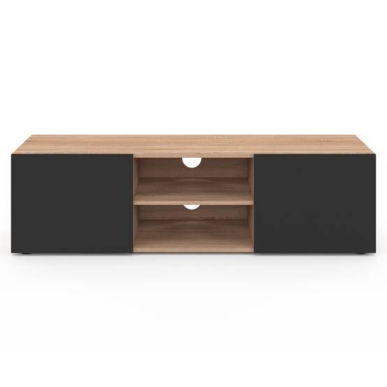 Meuble TV 113 cm ELI bois façon hêtre portes noires - Image 3