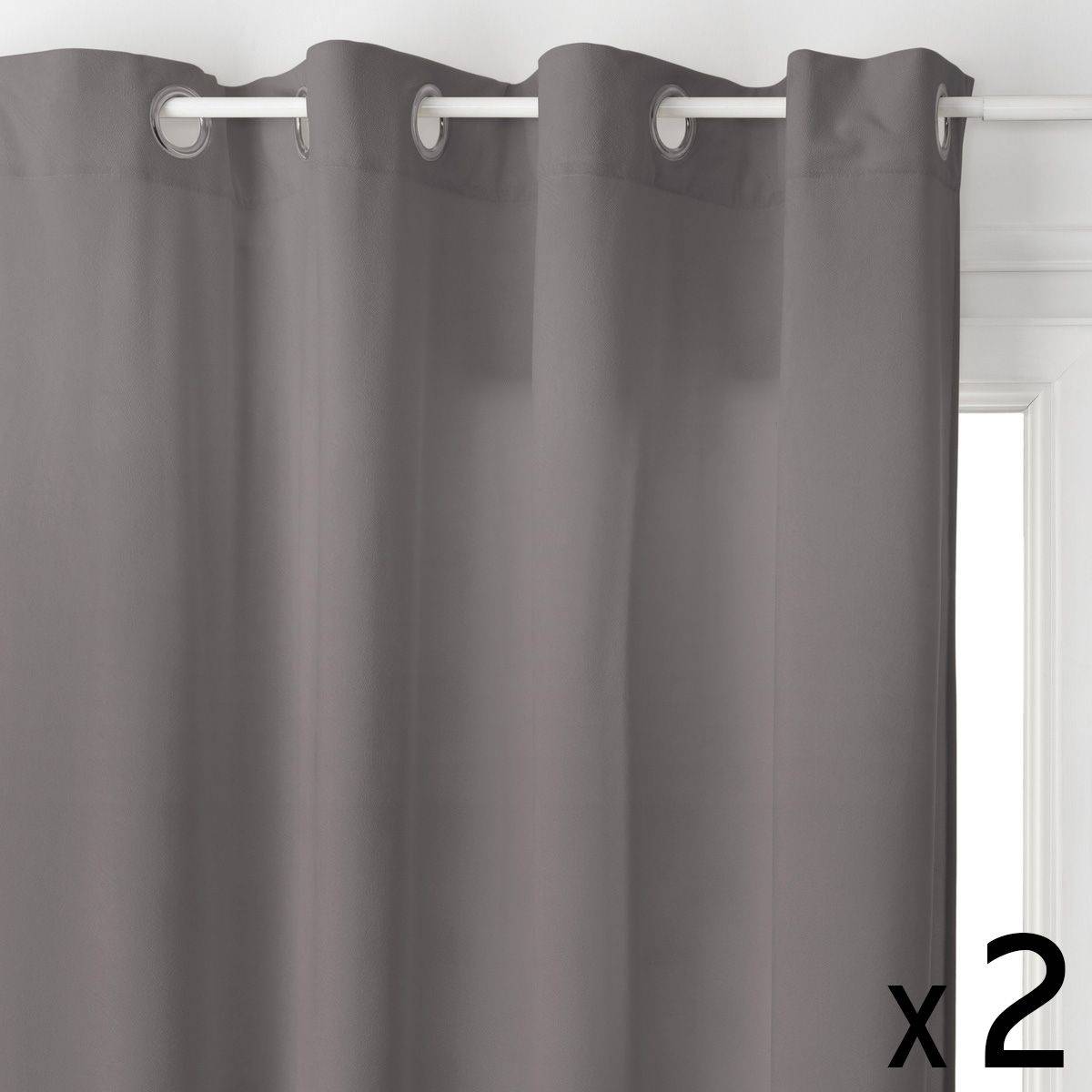 Atmosphera - Lot de 2 Rideaux à  œillets 140 x 260 cm Lilou Gris Foncé - Image 1