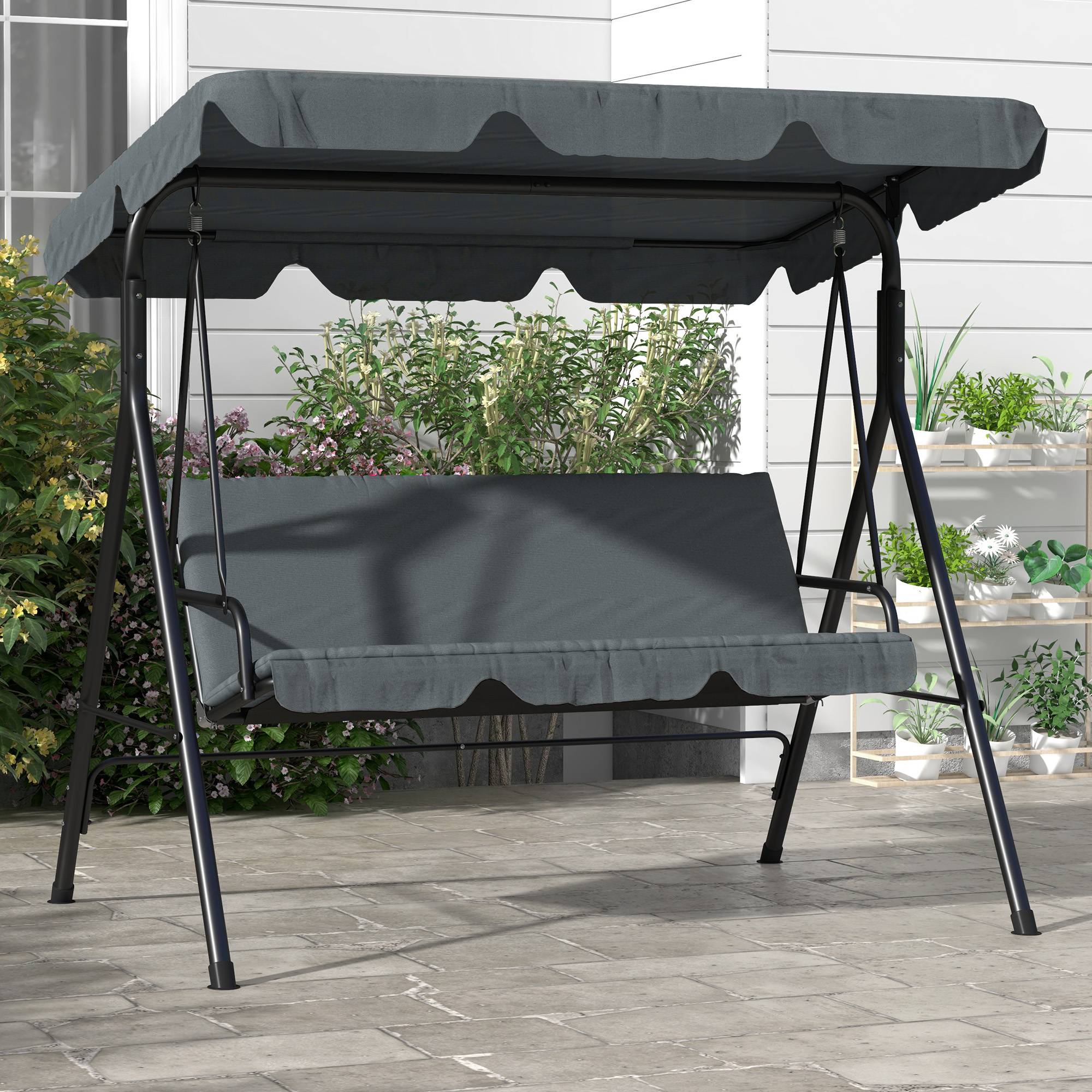 Outsunny - Balancelle de jardin 3 places toit réglable acier polyester gris - Image 4