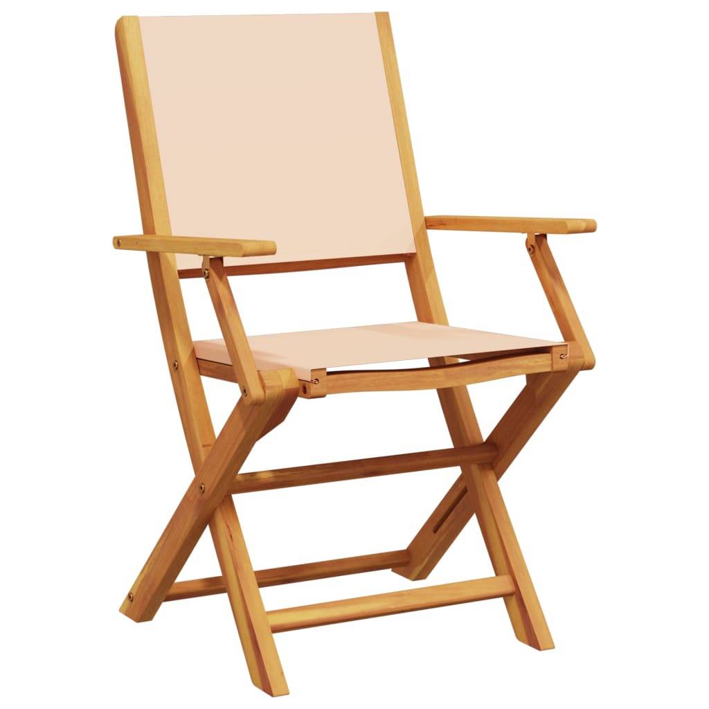 Lot de 4 Chaises de jardin | Chaise d'extérieur pliantes beige tissu et bois massif - Image 3