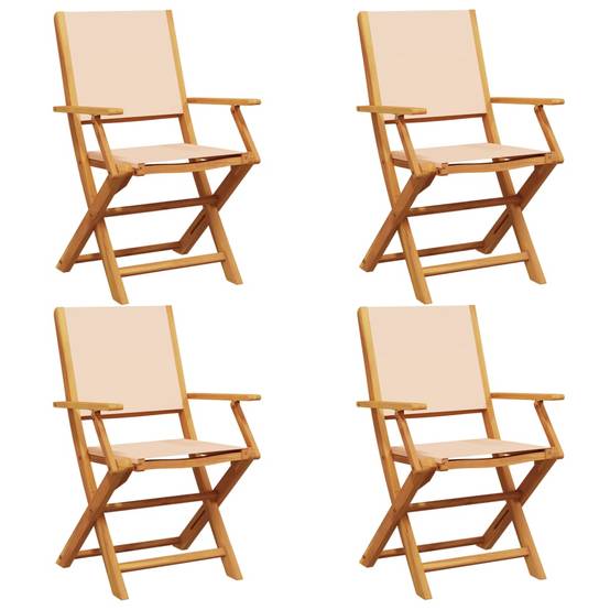 Lot de 4 Chaises de jardin | Chaise d'extérieur pliantes beige tissu et bois massif - Image 1