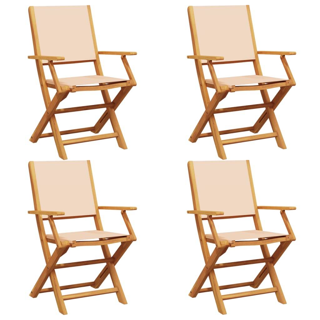 Lot de 4 Chaises de jardin | Chaise d'extérieur pliantes beige tissu et bois massif - Image 1