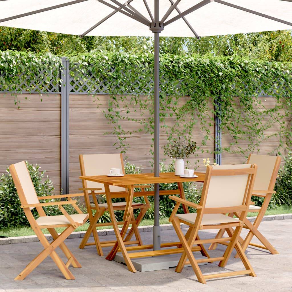 Lot de 4 Chaises de jardin | Chaise d'extérieur pliantes beige tissu et bois massif - Image 2