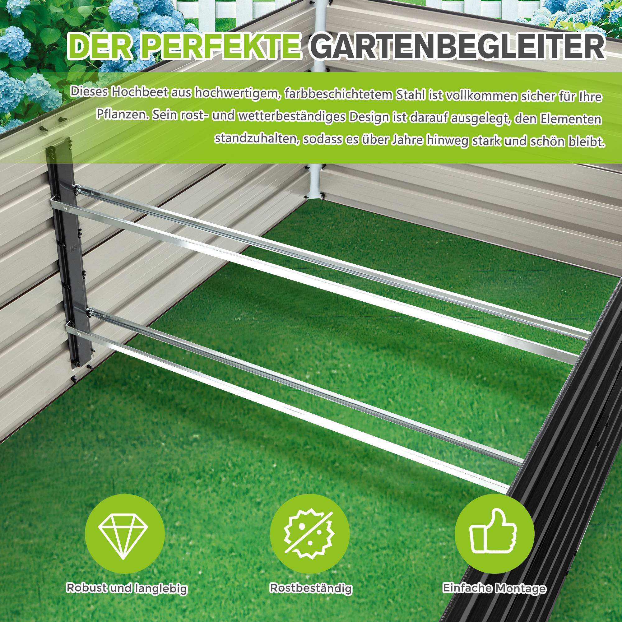 Lot de 2 Carrés potagers surélevés acier pour jardin potager anti-rouille 219x112x64cm Noir - ComfortXL Outdoor Living - Image 5
