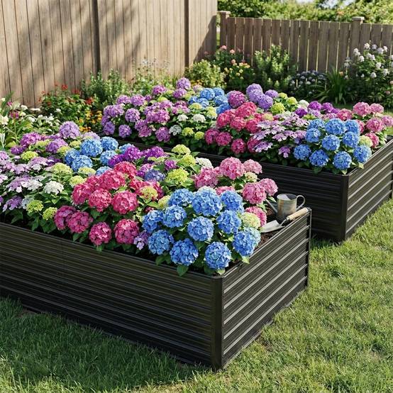 Lot de 2 Carrés potagers surélevés acier pour jardin potager anti-rouille 219x112x64cm Noir - ComfortXL Outdoor Living - Image 1
