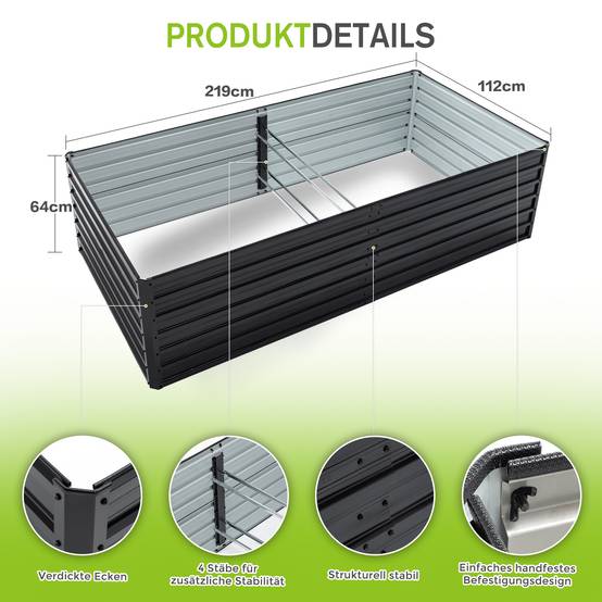 Lot de 2 Carrés potagers surélevés acier pour jardin potager anti-rouille 219x112x64cm Noir - ComfortXL Outdoor Living - Image 2
