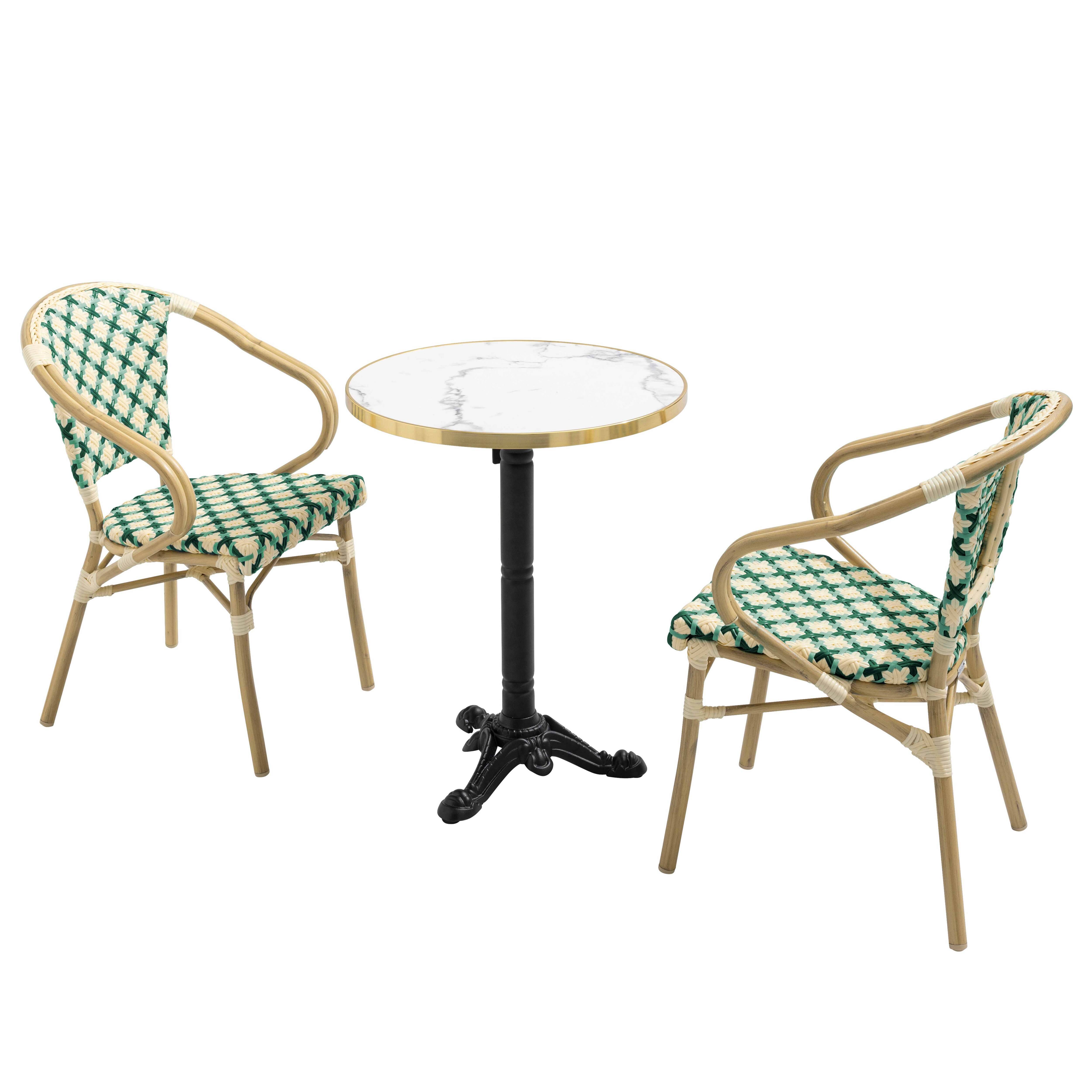 Oviala - Ensemble table de terrasse marbre blanc et 2 chaises vert Montmartre - Oviala - Image 2
