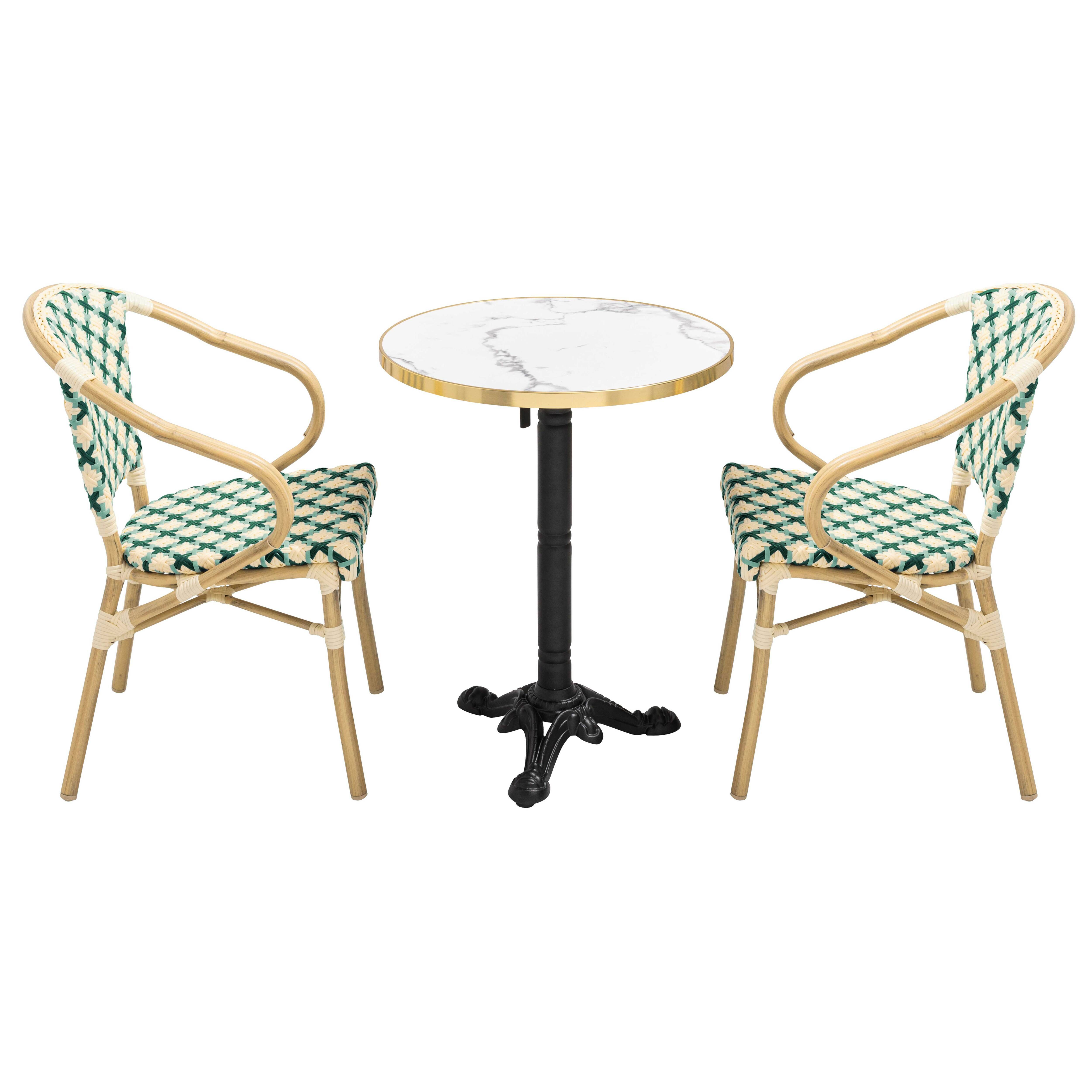 Oviala - Ensemble table de terrasse marbre blanc et 2 chaises vert Montmartre - Oviala - Image 1